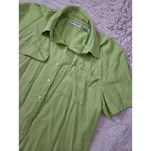 Alice Stuart Vintage Lime Green Short Sleeve Button Down Shirt Large Y2K
